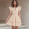 Elegant Beige Tiered Ruffle Dress